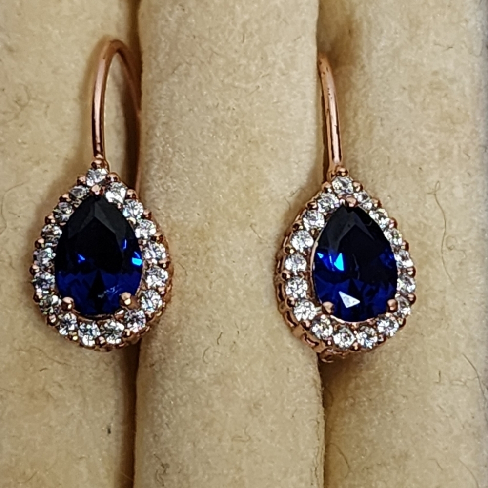 Rose Gold Over Sterling Silver With Simulated Sapphire and CZ's
